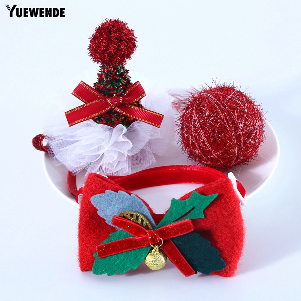 Set 3 Món Đồ Chơi Bằng Vải Bạt Đính Kim Sa Thời Trang Có Thể Điều Chỉnh Trang Trí Giáng Sinh Cho Mèo Cưng