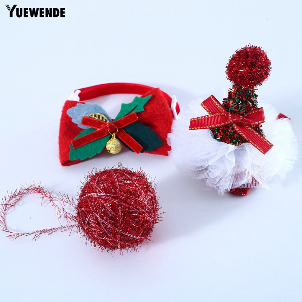 Set 3 Món Đồ Chơi Bằng Vải Bạt Đính Kim Sa Thời Trang Có Thể Điều Chỉnh Trang Trí Giáng Sinh Cho Mèo Cưng