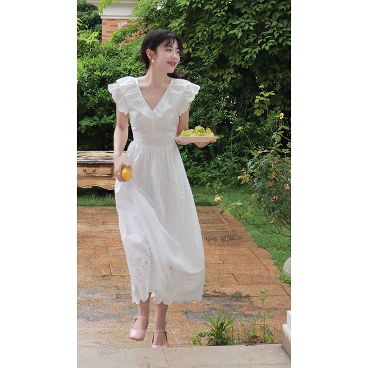 Yan 'S house Mới Đầm Hai Dây Dài Đến Giữa Eo Dáng Ôm Màu Trắng Phong Cách Pháp Thời Trang Mùa Hè Dành Cho Bạn Nữ