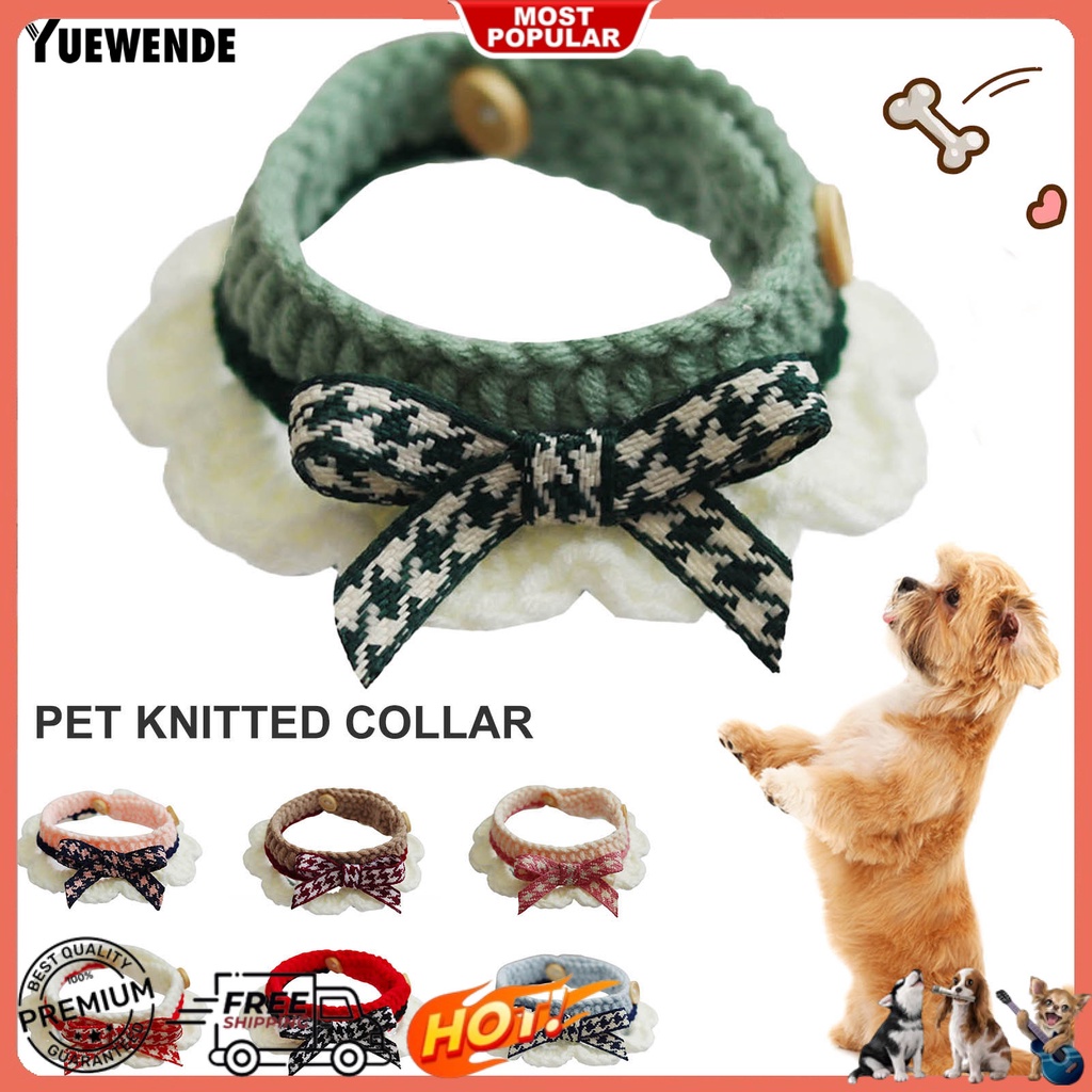 Yr.t Khăn Choàng Cổ Bằng Len Dệt Kim Thủ Công Thắt Nơ Có Thể Điều Chỉnh Cho Thú Cưng
