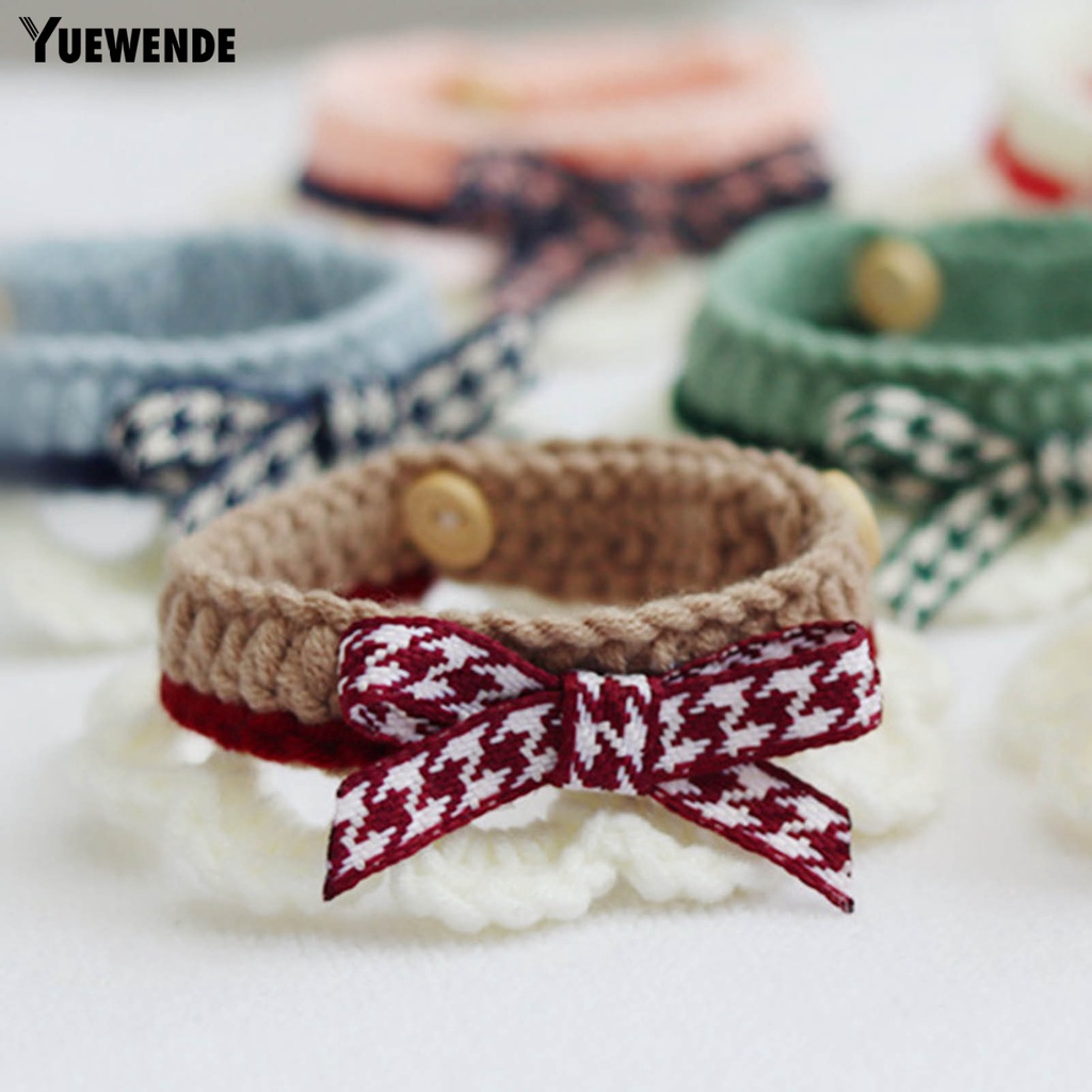 Yr.t Khăn Choàng Cổ Bằng Len Dệt Kim Thủ Công Thắt Nơ Có Thể Điều Chỉnh Cho Thú Cưng