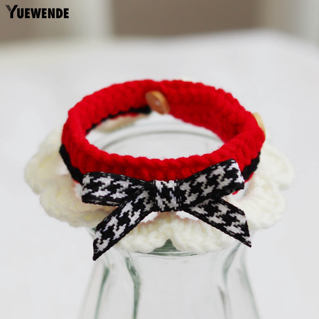 Yr.t Khăn Choàng Cổ Bằng Len Dệt Kim Thủ Công Thắt Nơ Có Thể Điều Chỉnh Cho Thú Cưng