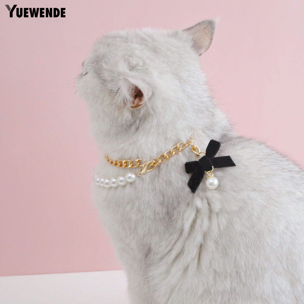 Vòng Cổ Đính Nơ Ngọc Trai Giả Thanh Lịch Dễ Phối Đồ Dành Cho Mèo Cưng