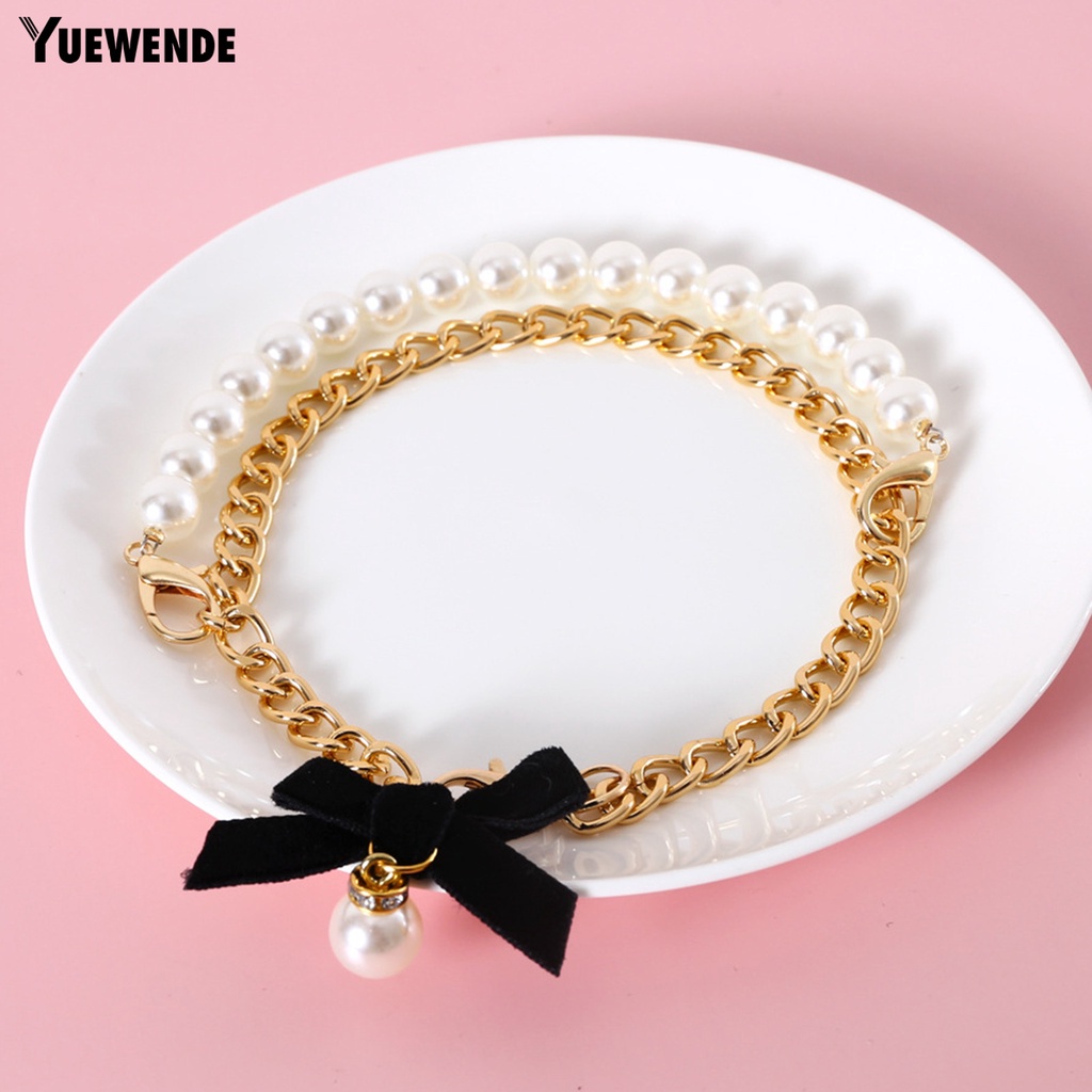 Vòng Cổ Đính Nơ Ngọc Trai Giả Thanh Lịch Dễ Phối Đồ Dành Cho Mèo Cưng