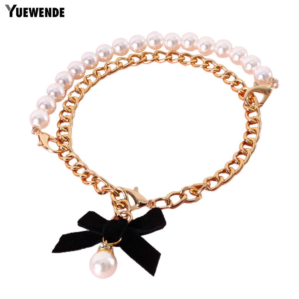 Vòng Cổ Đính Nơ Ngọc Trai Giả Thanh Lịch Dễ Phối Đồ Dành Cho Mèo Cưng