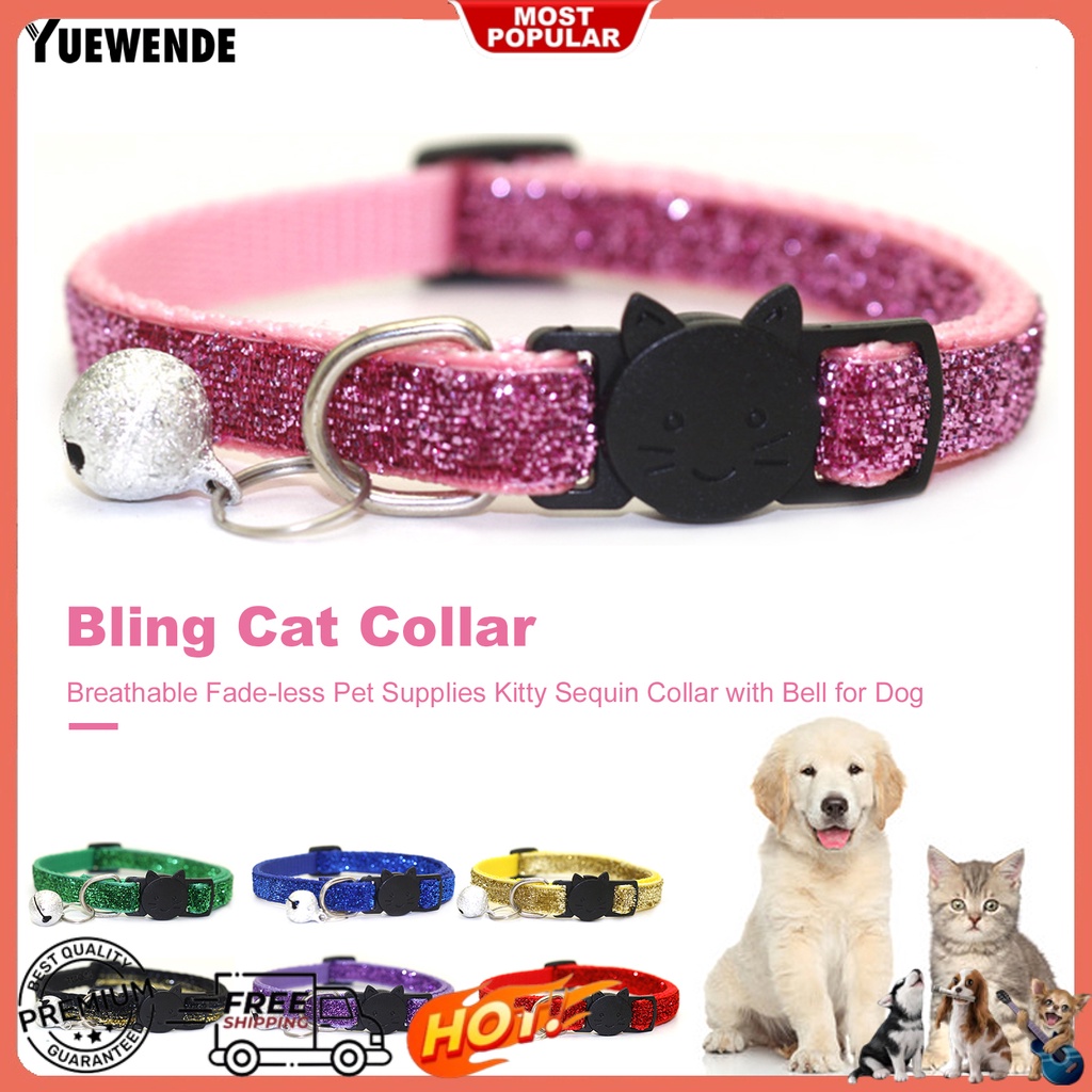 Yr.t Vòng Cổ Đính Kim Sa Lấp Lánh Thoáng Khí Không Phai Kèm Chuông Cho Thú Cưng
