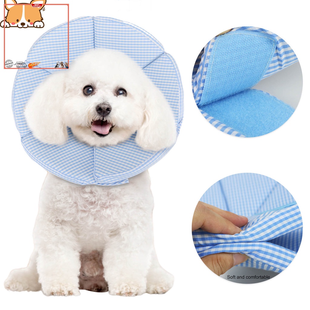Vòng Cổ Tròn Họa Tiết Kẻ Sọc Bảo Vệ Da Chống Liếm Cho Thú Cưng
