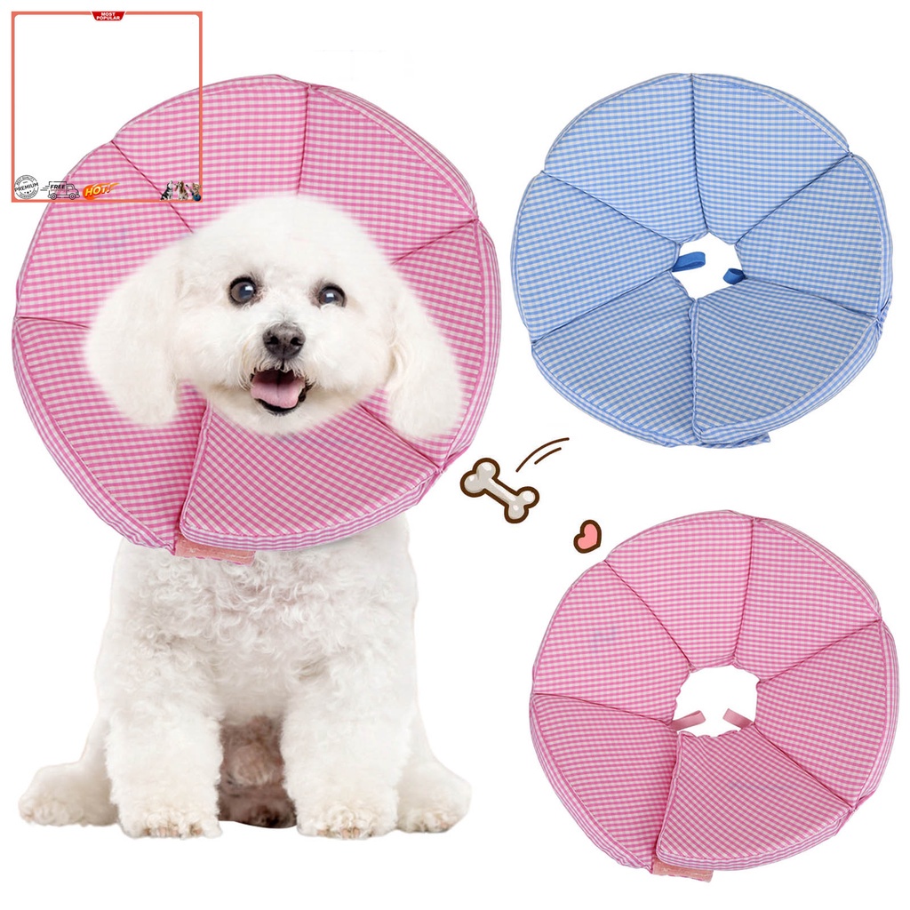 Vòng Cổ Tròn Họa Tiết Kẻ Sọc Bảo Vệ Da Chống Liếm Cho Thú Cưng