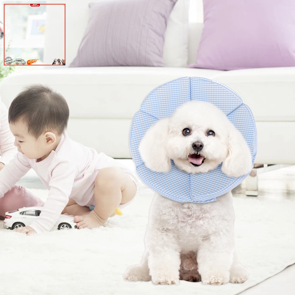 Vòng Cổ Tròn Họa Tiết Kẻ Sọc Bảo Vệ Da Chống Liếm Cho Thú Cưng