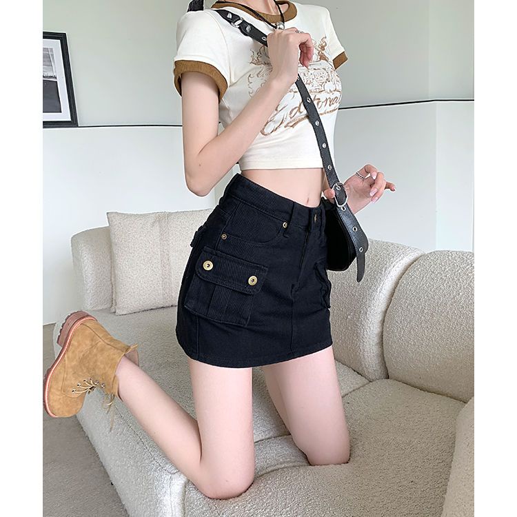 Jiashucheng Váy Yếm Denim Ngắn Dáng Chữ a Lưng Cao Thời Trang Mùa Hè Mới Cho Nữ