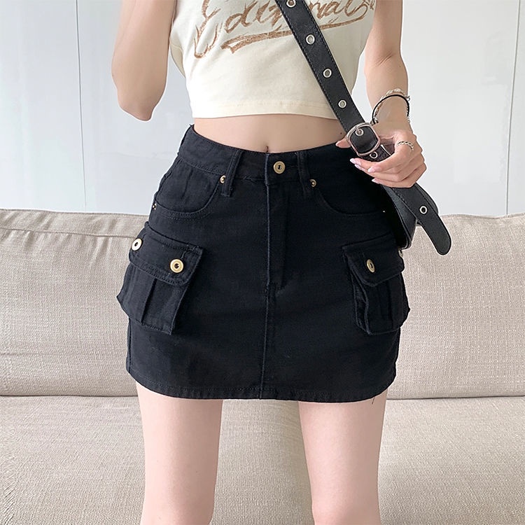 Jiashucheng Váy Yếm Denim Ngắn Dáng Chữ a Lưng Cao Thời Trang Mùa Hè Mới Cho Nữ