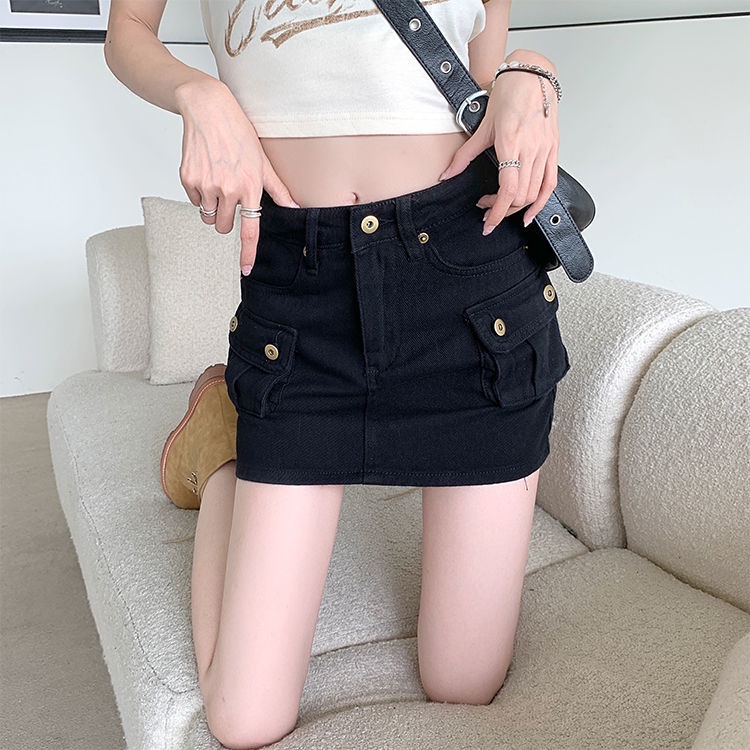 Jiashucheng Váy Yếm Denim Ngắn Dáng Chữ a Lưng Cao Thời Trang Mùa Hè Mới Cho Nữ