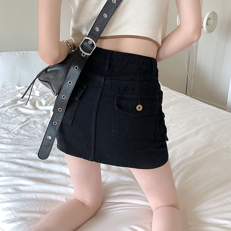 Jiashucheng Váy Yếm Denim Ngắn Dáng Chữ a Lưng Cao Thời Trang Mùa Hè Mới Cho Nữ