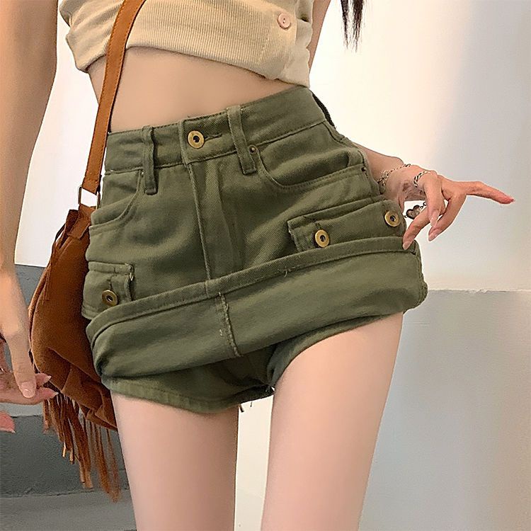 Jiashucheng Váy Yếm Denim Ngắn Dáng Chữ a Lưng Cao Thời Trang Mùa Hè Mới Cho Nữ