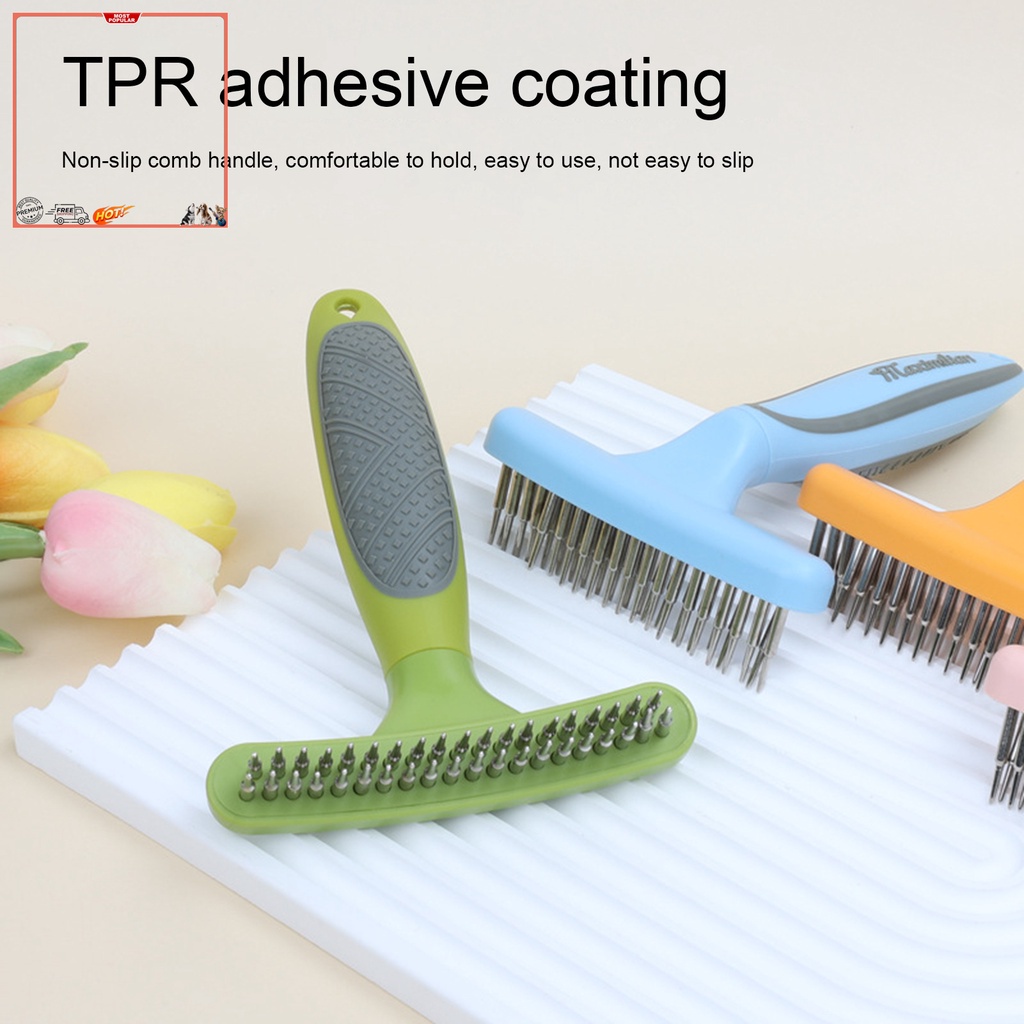 Yr.t Lược Chải Lông Hai Đầu TPR Thoải Mái Có Thể Di Chuyển Cho Thú Cưng