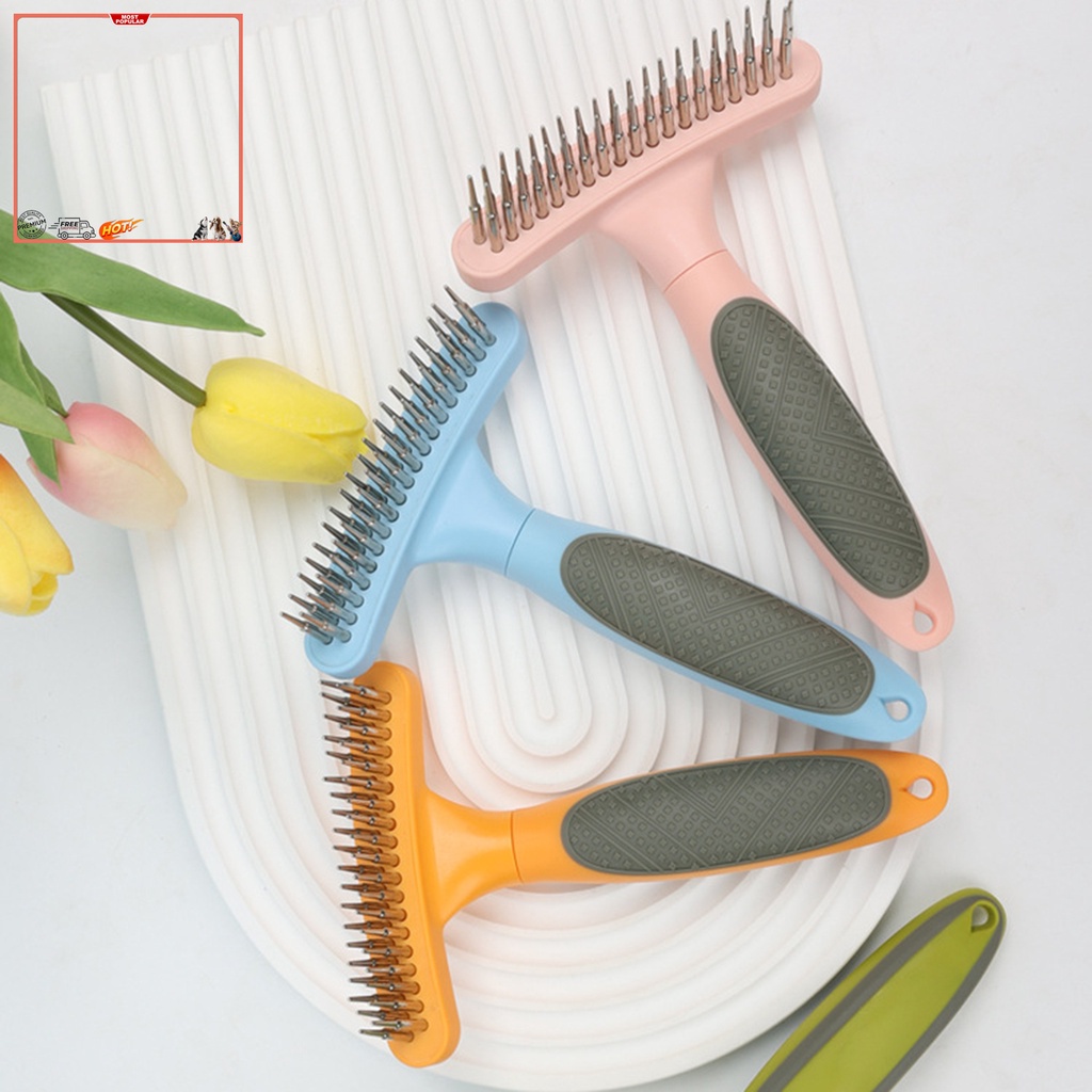 Yr.t Lược Chải Lông Hai Đầu TPR Thoải Mái Có Thể Di Chuyển Cho Thú Cưng