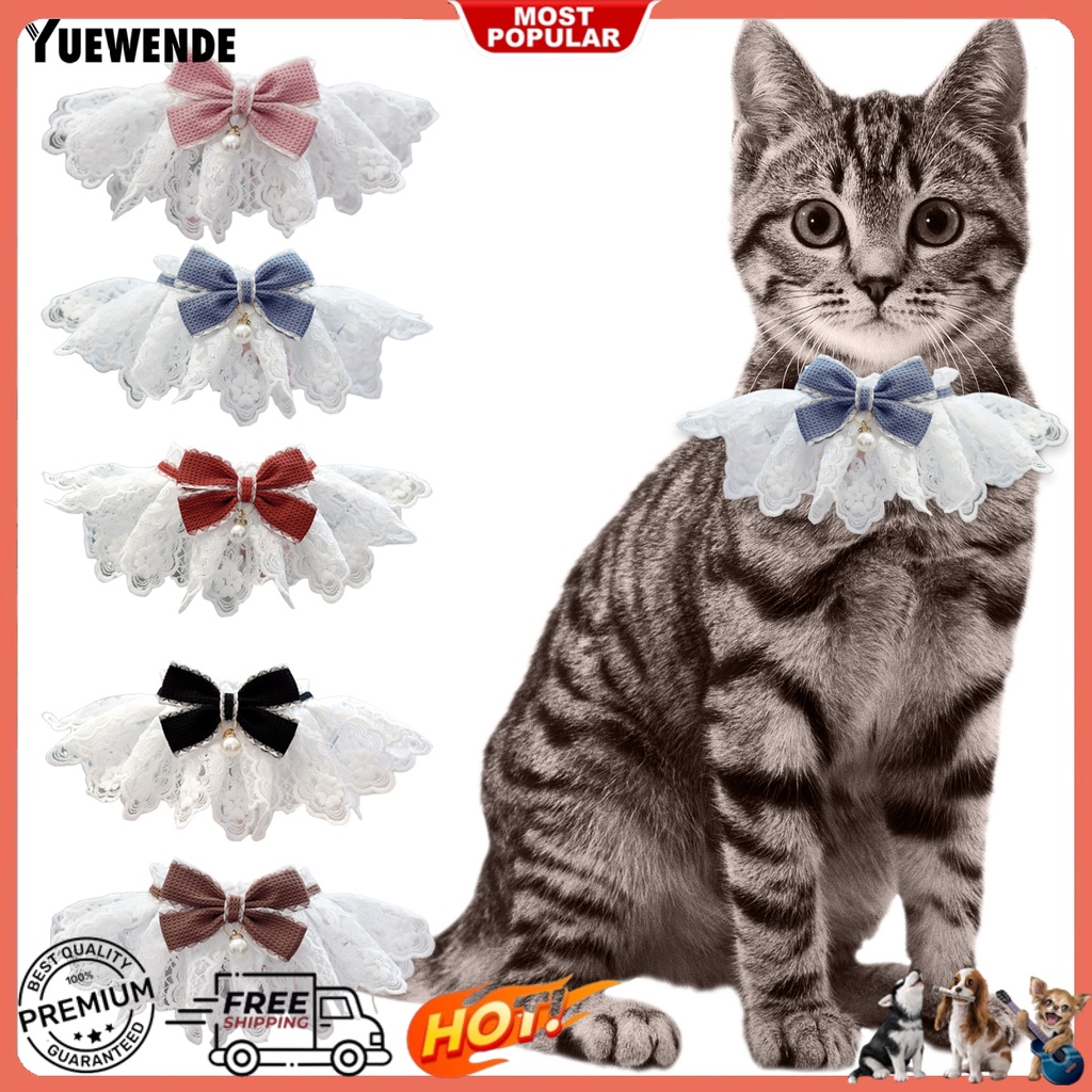 Khăn Choàng Cổ Đính Nơ Phối Ren Và Ngọc Trai Nhân Tạo Mềm Mại Thoải Mái Dành Cho Cún Cưng