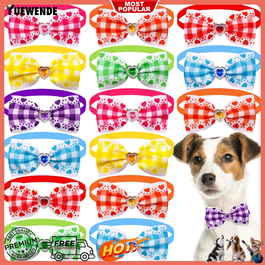 Set 5 Vòng Cổ Mềm Mại Thoải Mái Họa Tiết Caro Đính Nơ Trái Tim Cho Thú Cưng