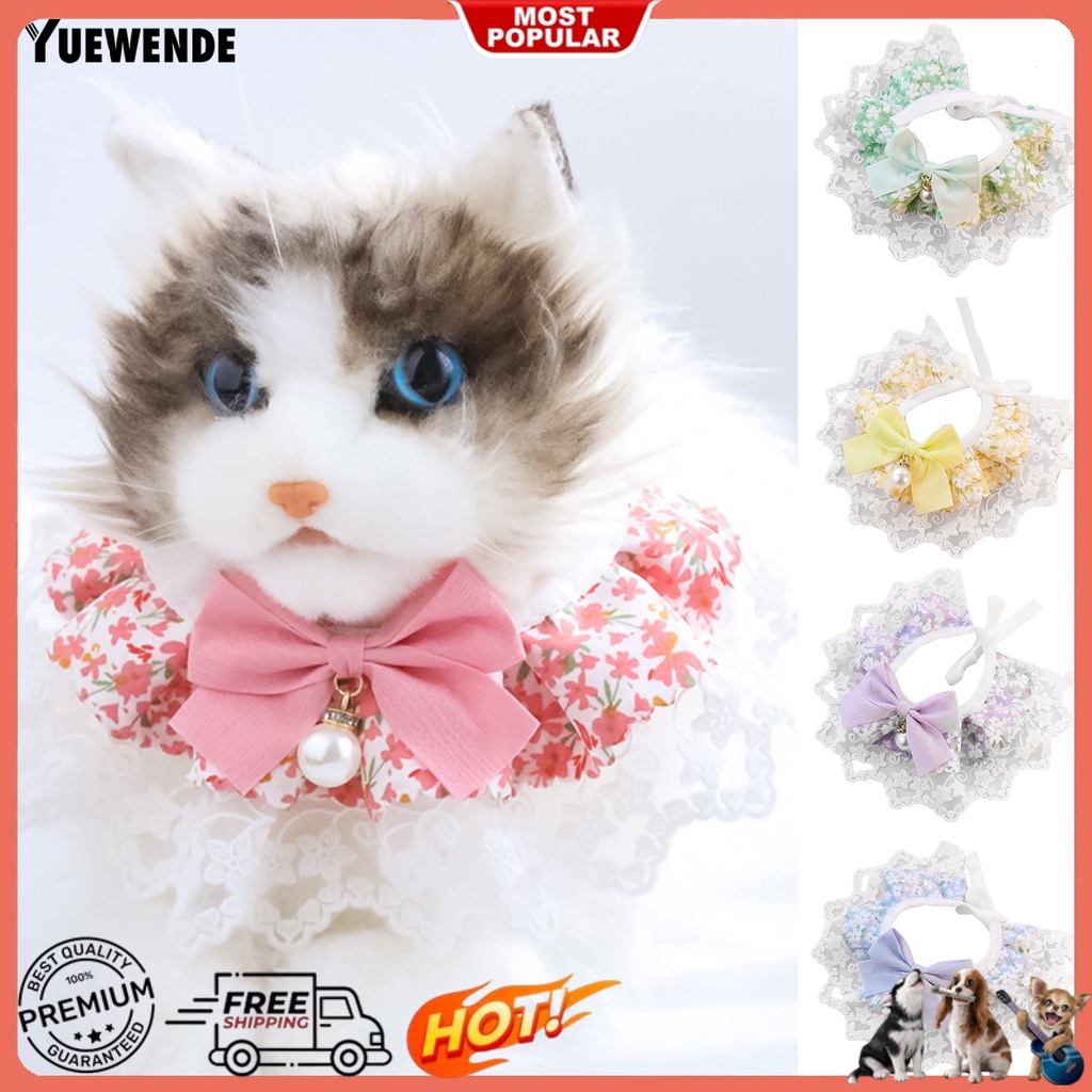 Yr.t Khăn Yếm Giả In Hoa Đính Ngọc Trai Giả Thắt Nơ Trang Trí Dành Cho Mèo Cưng