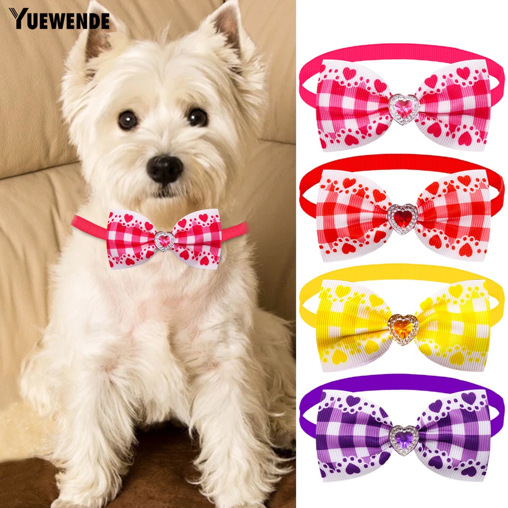 Set 5 Vòng Cổ Mềm Mại Thoải Mái Họa Tiết Caro Đính Nơ Trái Tim Cho Thú Cưng