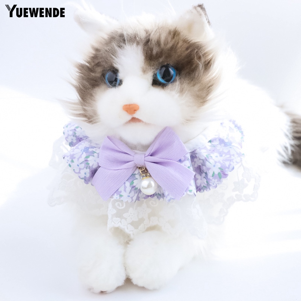 Yr.t Khăn Yếm Giả In Hoa Đính Ngọc Trai Giả Thắt Nơ Trang Trí Dành Cho Mèo Cưng