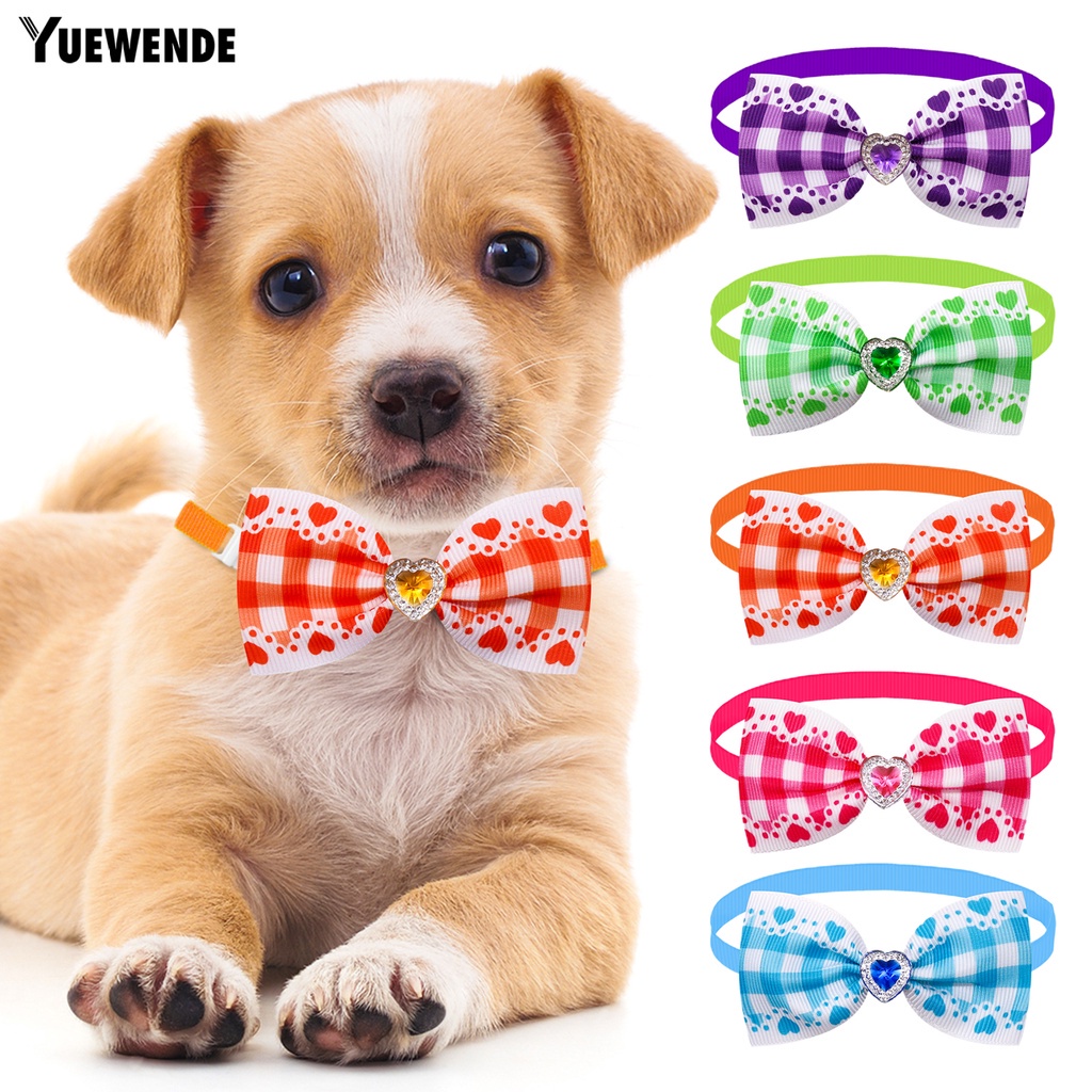 Set 5 Vòng Cổ Mềm Mại Thoải Mái Họa Tiết Caro Đính Nơ Trái Tim Cho Thú Cưng