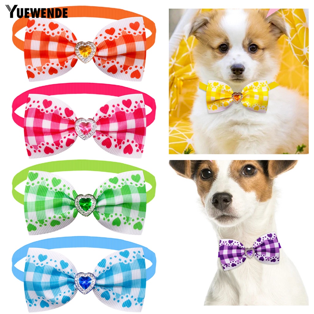 Set 5 Vòng Cổ Mềm Mại Thoải Mái Họa Tiết Caro Đính Nơ Trái Tim Cho Thú Cưng