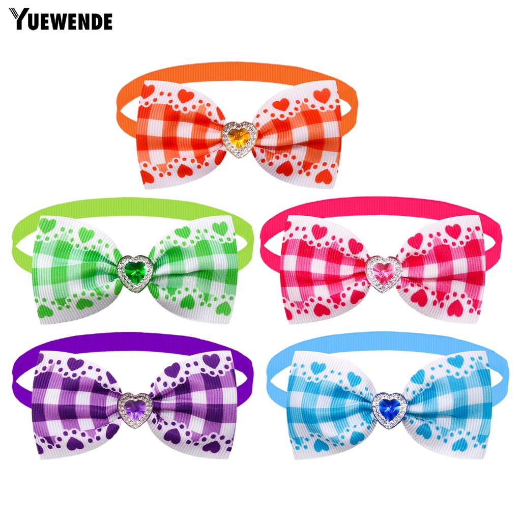 Set 5 Vòng Cổ Mềm Mại Thoải Mái Họa Tiết Caro Đính Nơ Trái Tim Cho Thú Cưng