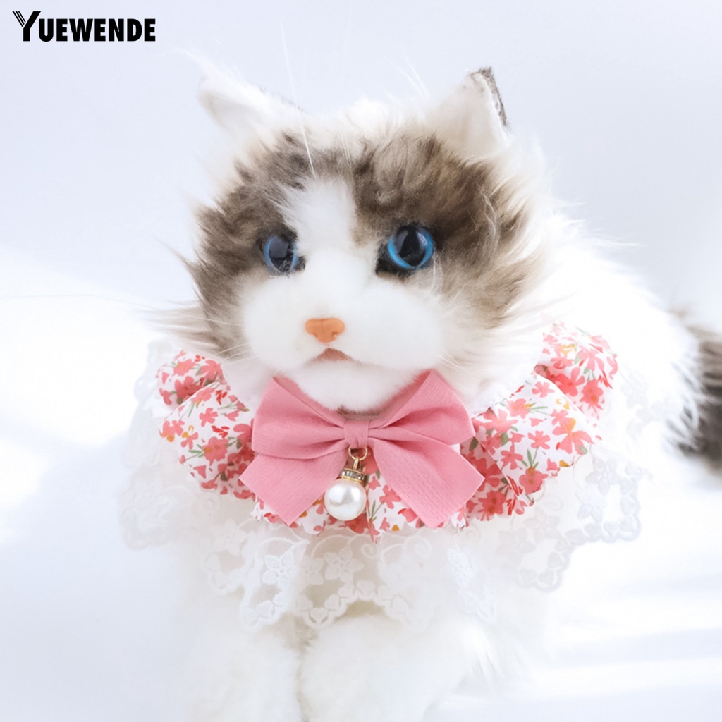 Yr.t Khăn Yếm Giả In Hoa Đính Ngọc Trai Giả Thắt Nơ Trang Trí Dành Cho Mèo Cưng