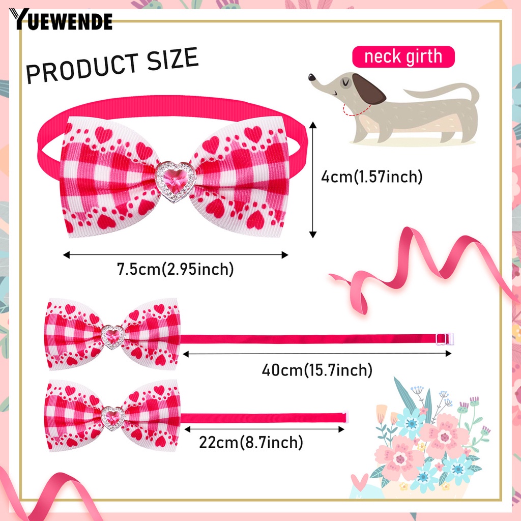 Set 5 Vòng Cổ Mềm Mại Thoải Mái Họa Tiết Caro Đính Nơ Trái Tim Cho Thú Cưng