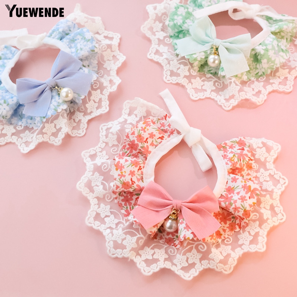 Yr.t Khăn Yếm Giả In Hoa Đính Ngọc Trai Giả Thắt Nơ Trang Trí Dành Cho Mèo Cưng