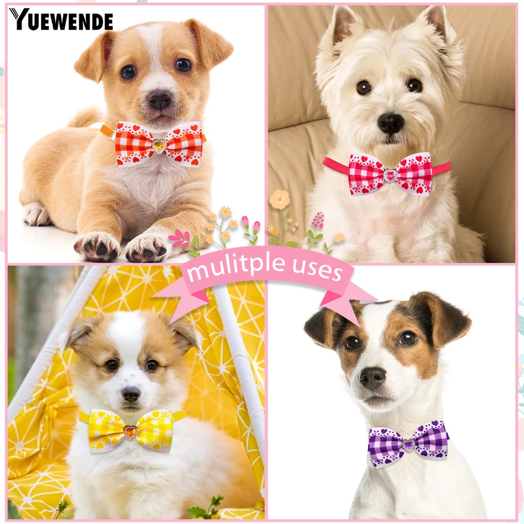 Set 5 Vòng Cổ Mềm Mại Thoải Mái Họa Tiết Caro Đính Nơ Trái Tim Cho Thú Cưng