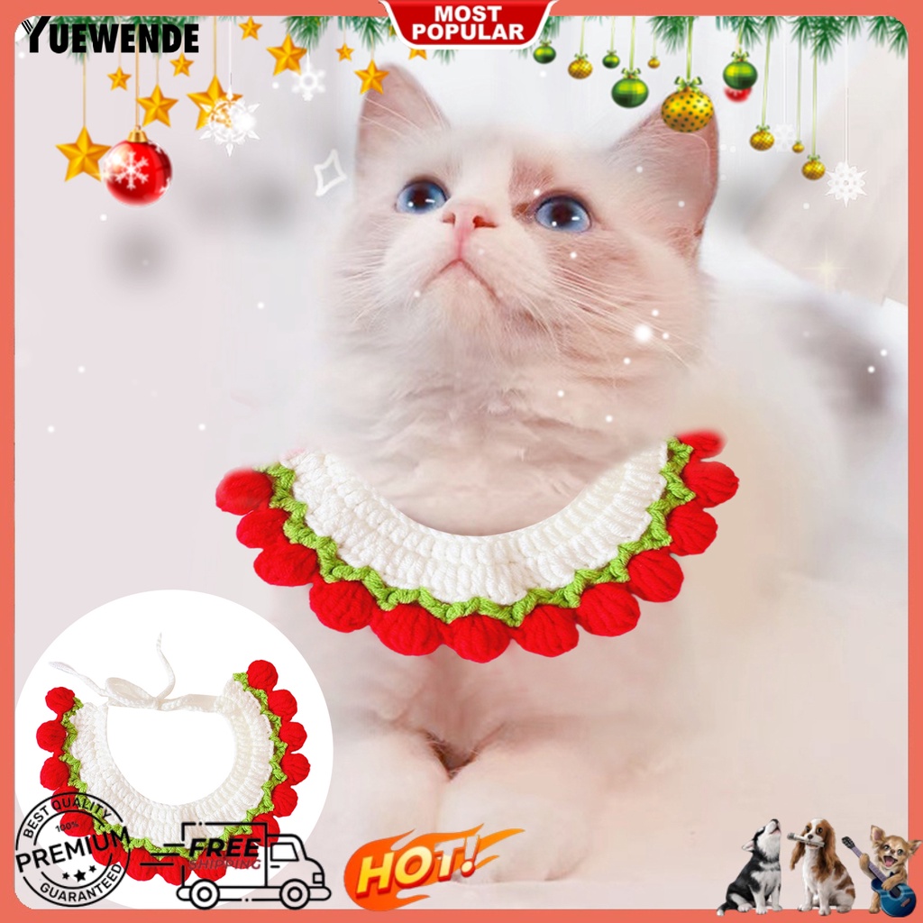 Yr.t Vòng Cổ Bắt Mắt Bằng Polyester Dệt Tay Có Thể Điều Chỉnh Hình Hoa Tulip Đỏ Ấm Áp Cho Cún Cưng