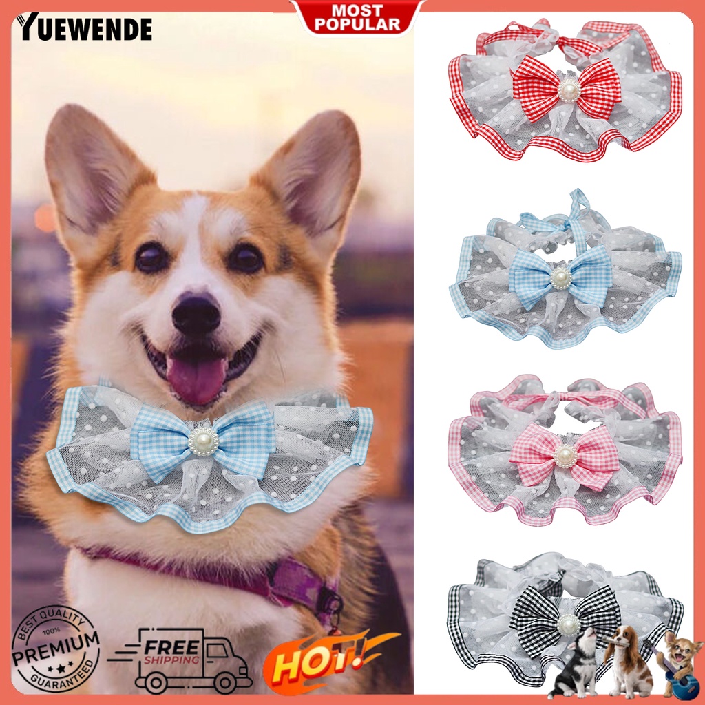 Yếm Đeo Cổ YR.T YR.T Phối Lưới Đính Ngọc Trai Giả Thắt Nơ Xinh Xắn Cho Thú Cưng