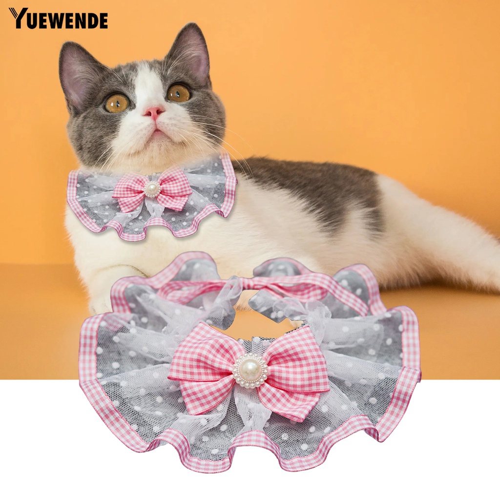 Yếm Đeo Cổ YR.T YR.T Phối Lưới Đính Ngọc Trai Giả Thắt Nơ Xinh Xắn Cho Thú Cưng