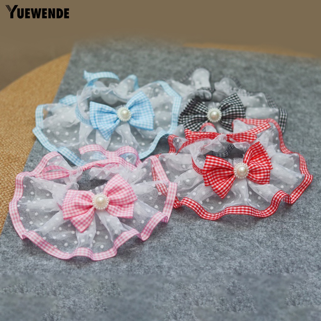 Yếm Đeo Cổ YR.T YR.T Phối Lưới Đính Ngọc Trai Giả Thắt Nơ Xinh Xắn Cho Thú Cưng