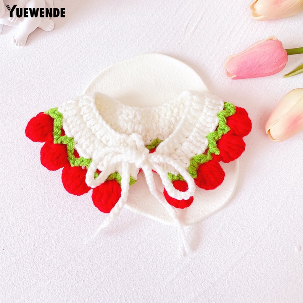 Yr.t Vòng Cổ Bắt Mắt Bằng Polyester Dệt Tay Có Thể Điều Chỉnh Hình Hoa Tulip Đỏ Ấm Áp Cho Cún Cưng