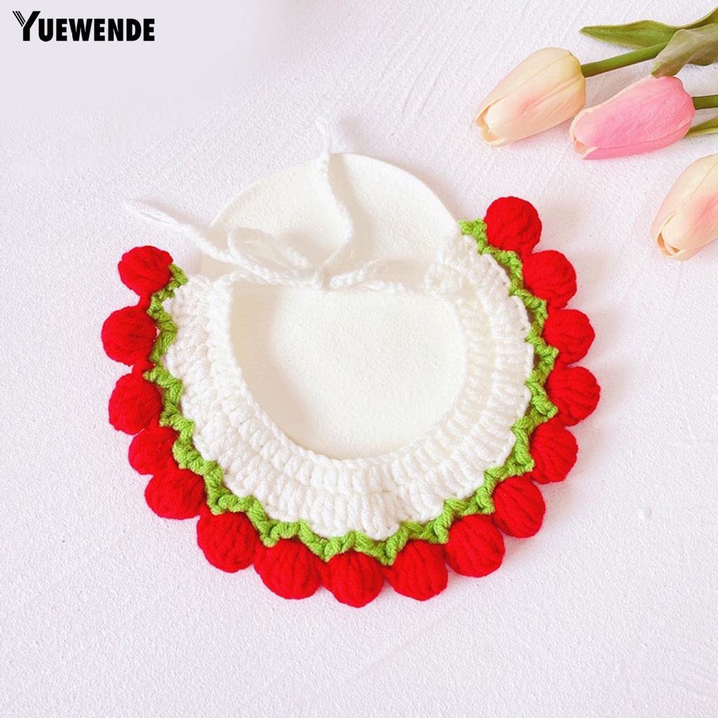 Yr.t Vòng Cổ Bắt Mắt Bằng Polyester Dệt Tay Có Thể Điều Chỉnh Hình Hoa Tulip Đỏ Ấm Áp Cho Cún Cưng