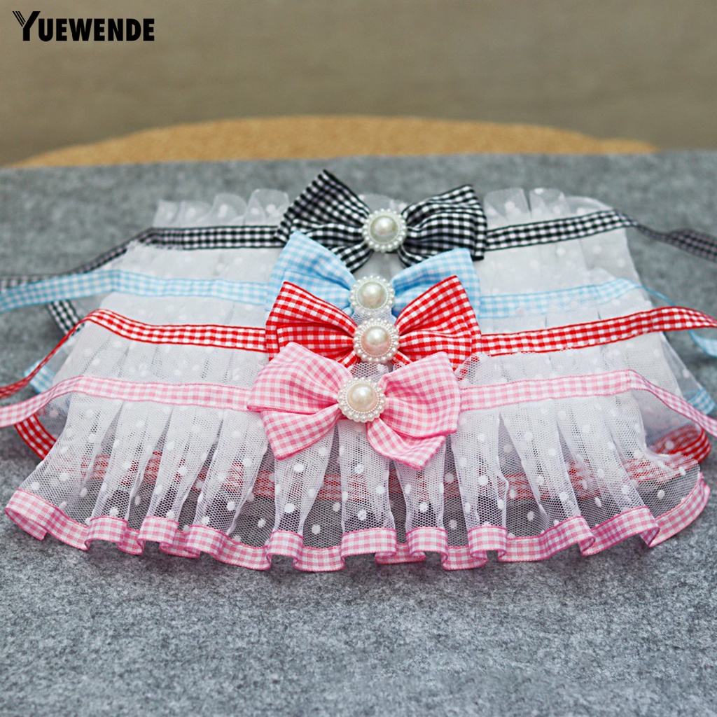 Yếm Đeo Cổ YR.T YR.T Phối Lưới Đính Ngọc Trai Giả Thắt Nơ Xinh Xắn Cho Thú Cưng