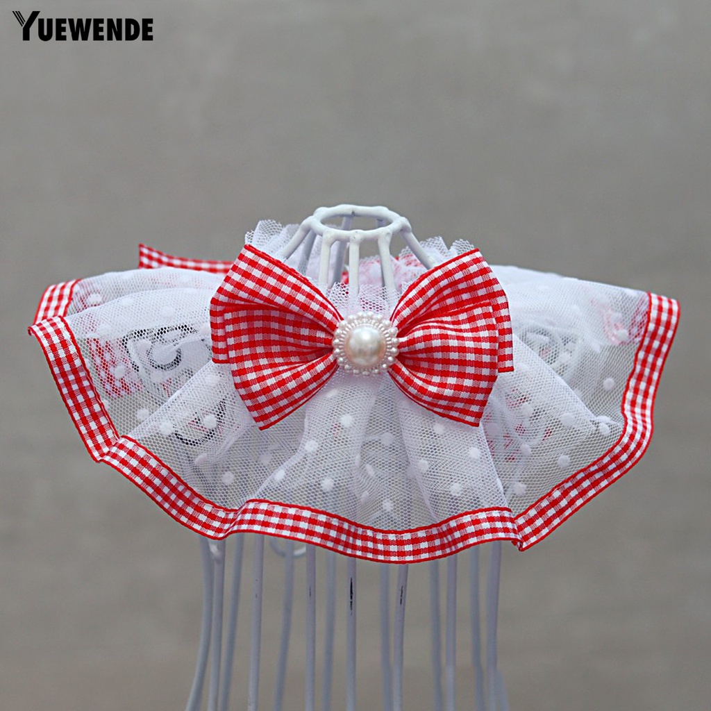 Yếm Đeo Cổ YR.T YR.T Phối Lưới Đính Ngọc Trai Giả Thắt Nơ Xinh Xắn Cho Thú Cưng