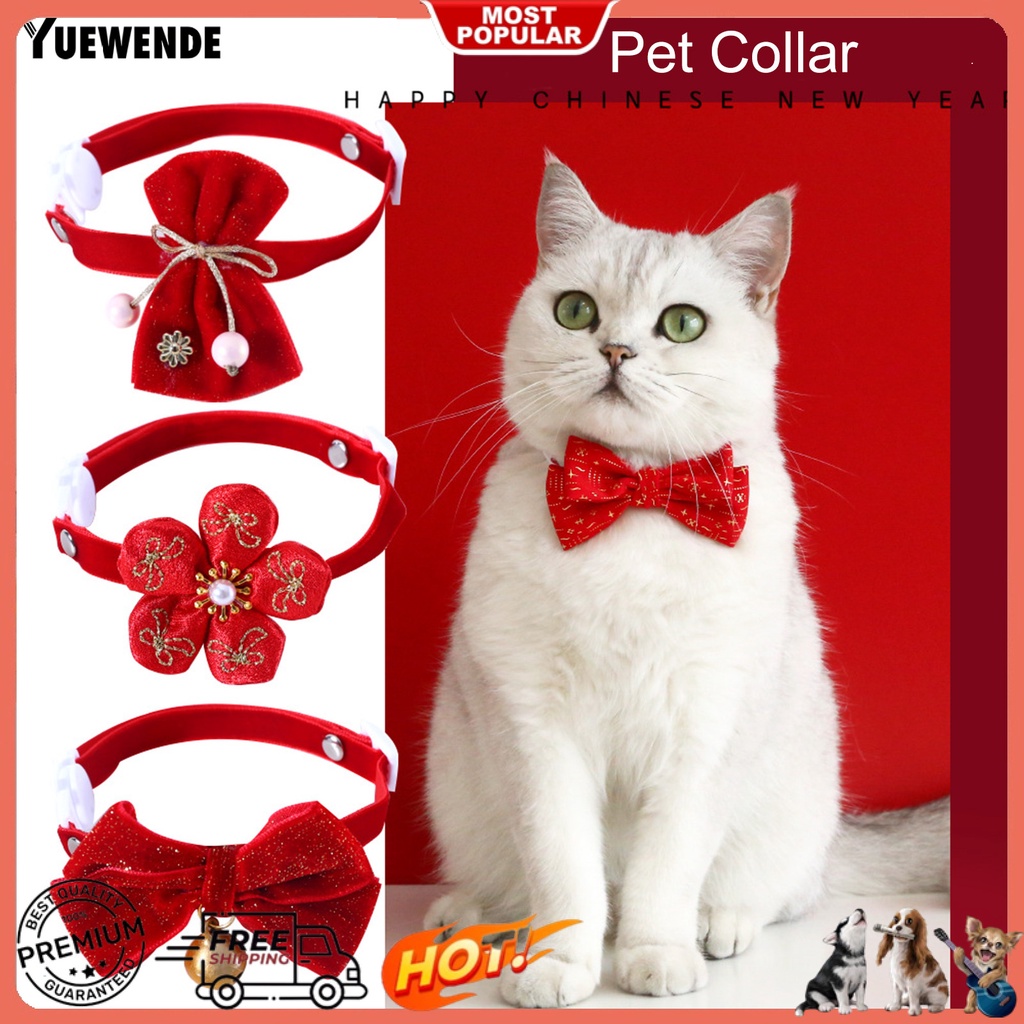 Vòng Cổ Vải Nhung Màu Đỏ Tinh Xảo Chống Bong Tróc Có Thể Điều Chỉnh Phụ Kiện Chụp Ảnh Năm Mới Cho Thú Cưng