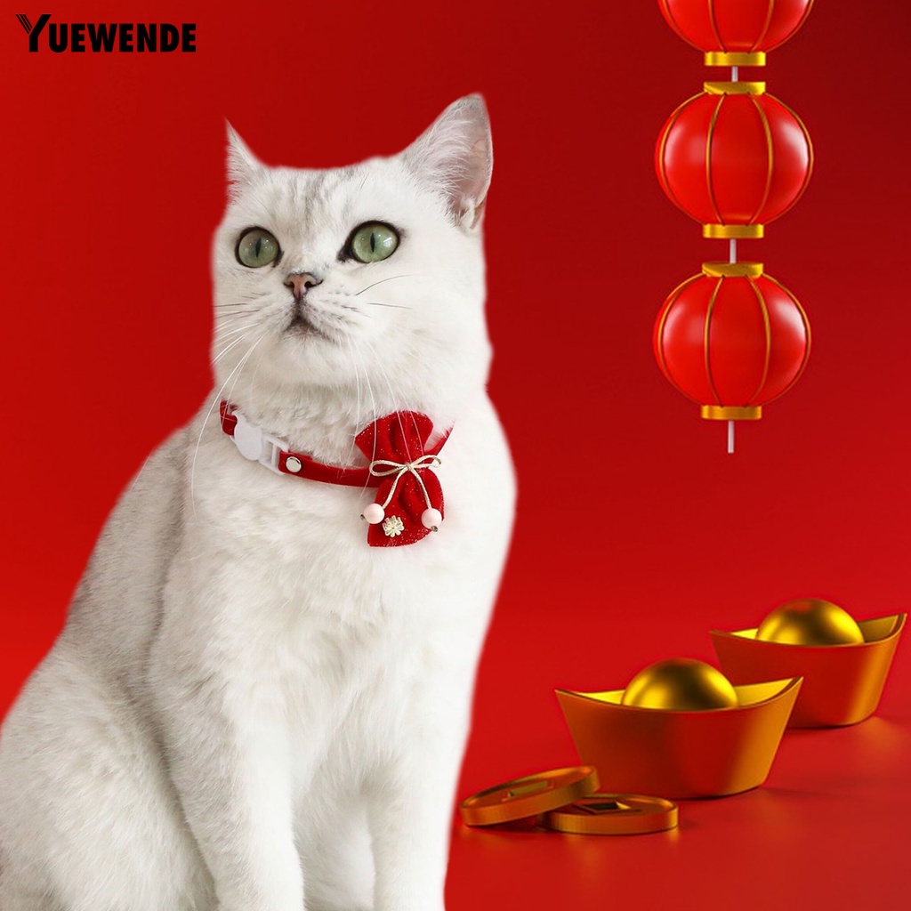 Vòng Cổ Vải Nhung Màu Đỏ Tinh Xảo Chống Bong Tróc Có Thể Điều Chỉnh Phụ Kiện Chụp Ảnh Năm Mới Cho Thú Cưng