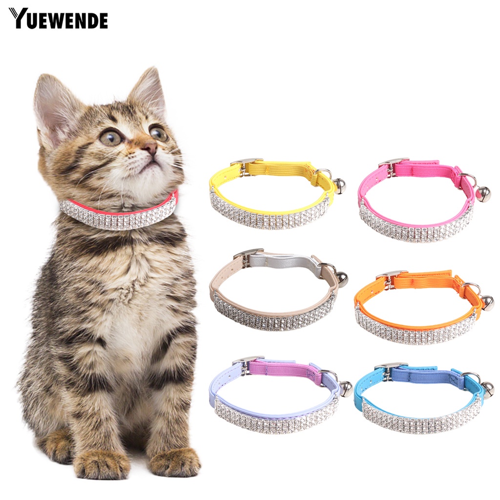 Vòng Cổ Bằng Da Giả Gắn Chuông Và Đá Giả Cho Thú Cưng
