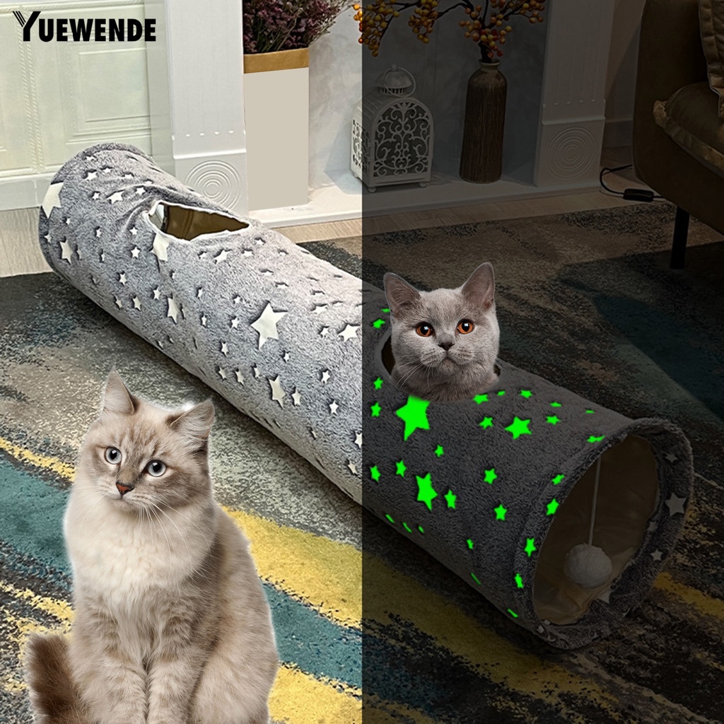 Đường Hầm Mềm Mại In Họa Tiết Trăng Sao Dạ Quang Có Bóng Lông Cho Mèo Cưng