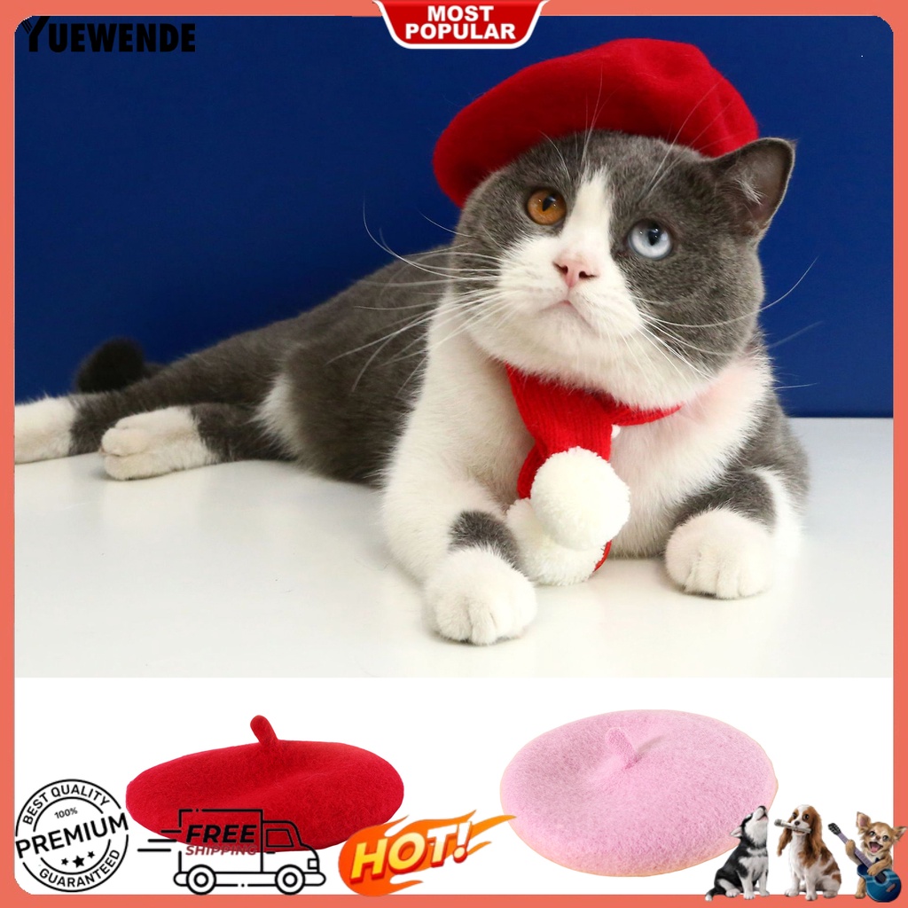 Mũ Beret Co Giãn Dễ Thương Có Dây Điều Chỉnh Trang Trí Cho Mèo Cưng