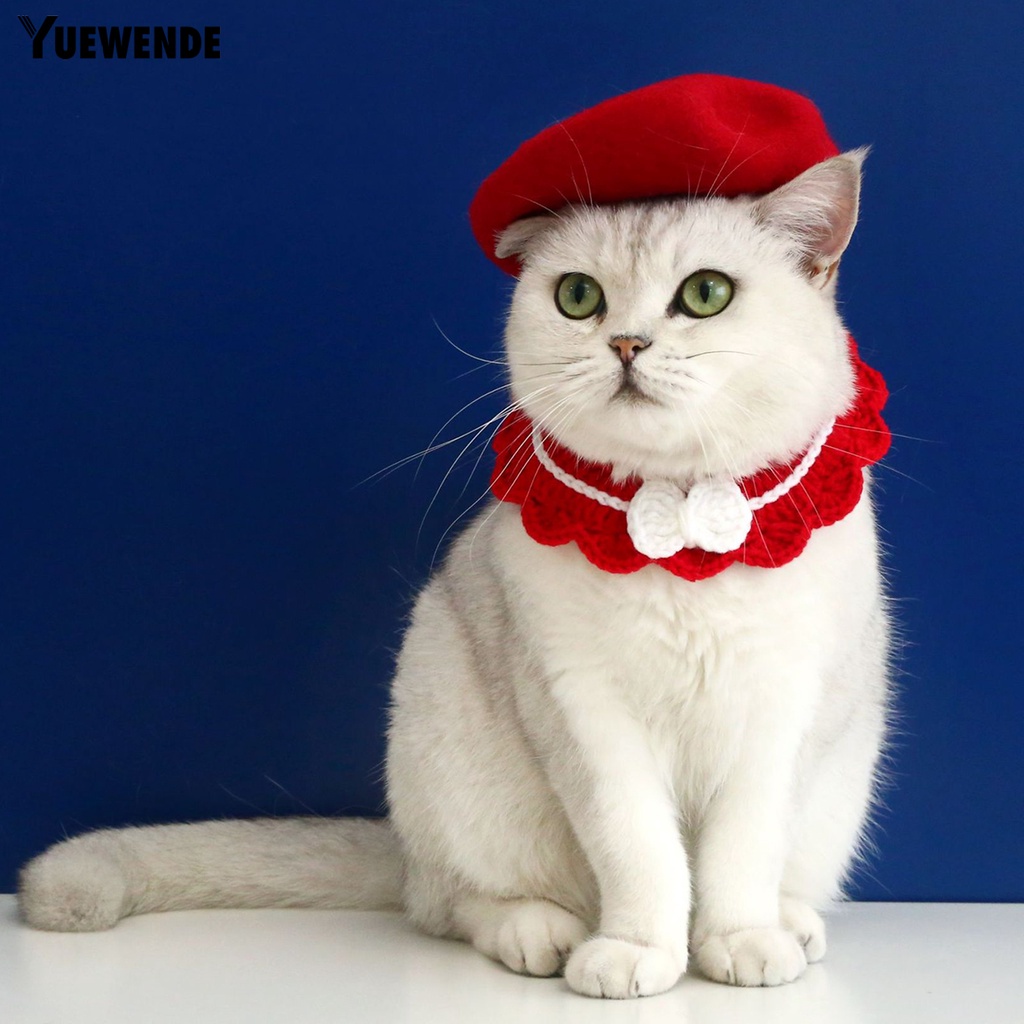 Mũ Beret Co Giãn Dễ Thương Có Dây Điều Chỉnh Trang Trí Cho Mèo Cưng