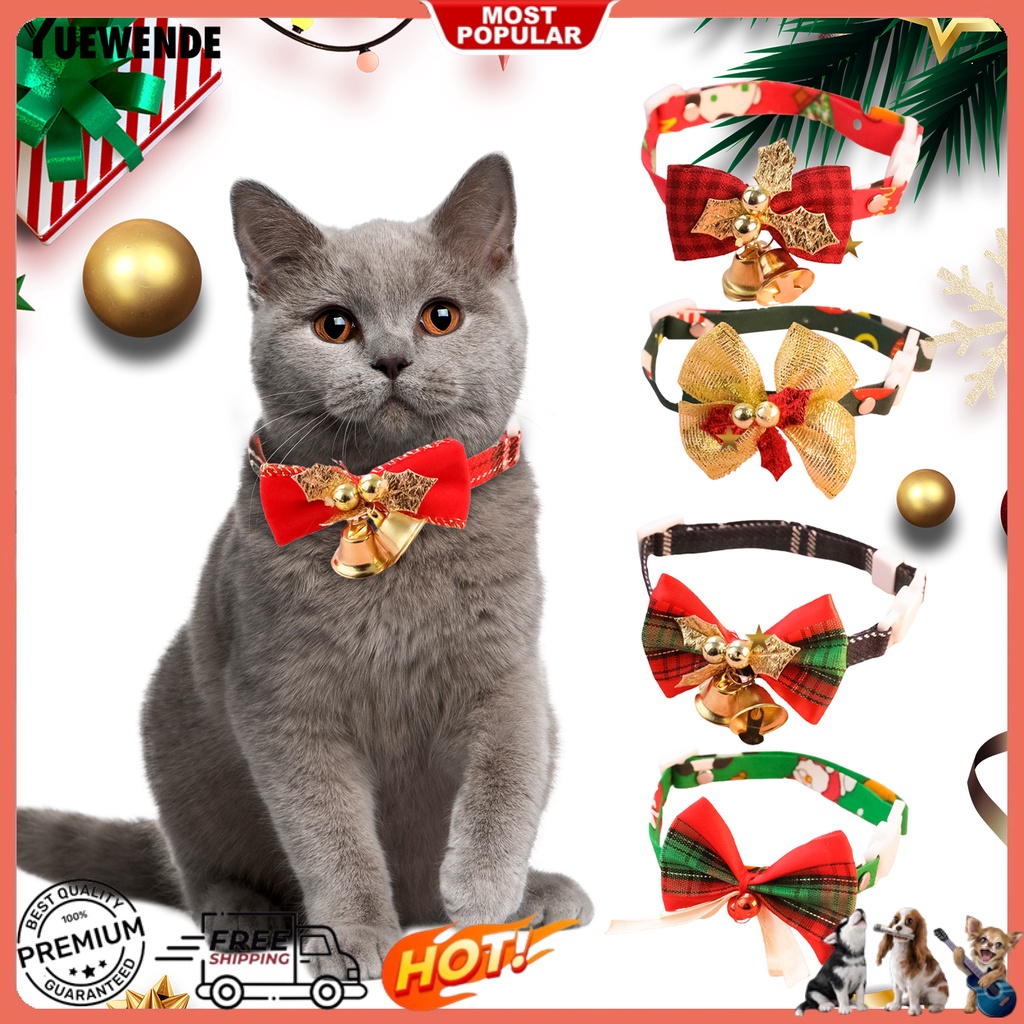 Vòng Cổ Giáng Sinh Chống Cắn Không Dính Có Thể Điều Chỉnh Gắn Chuông Và Nơ Cho Thú Cưng YR.T