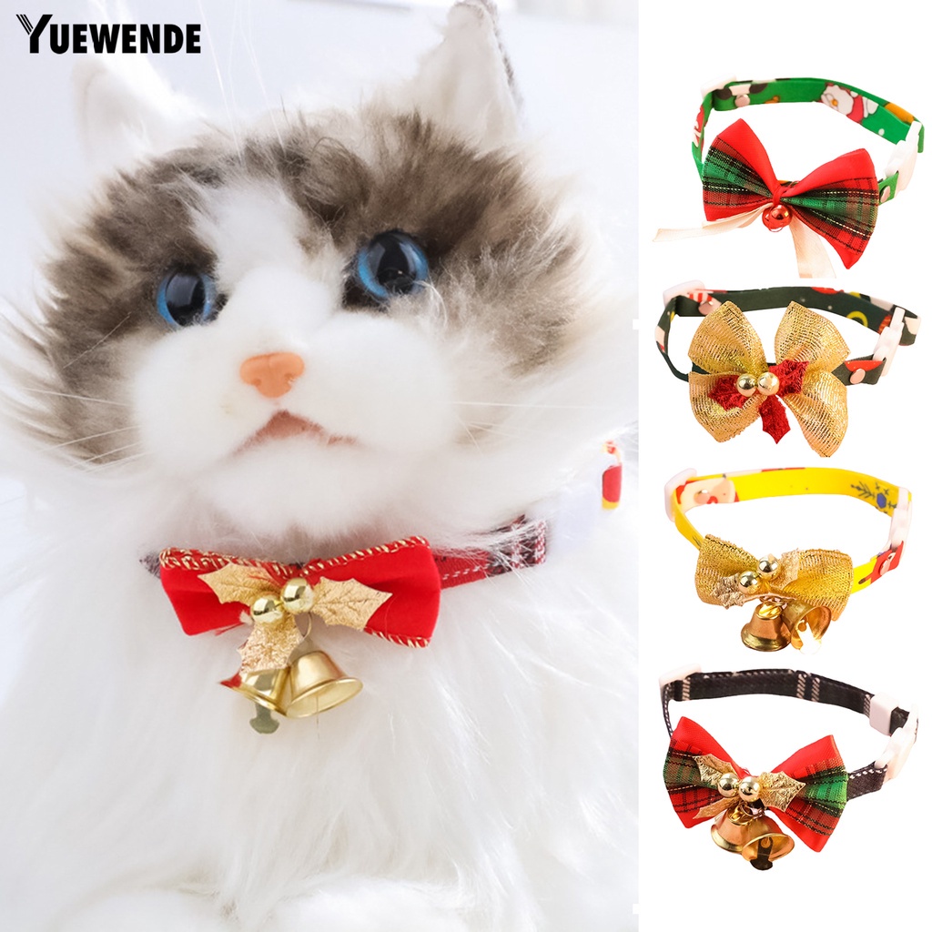 Vòng Cổ Giáng Sinh Chống Cắn Không Dính Có Thể Điều Chỉnh Gắn Chuông Và Nơ Cho Thú Cưng YR.T