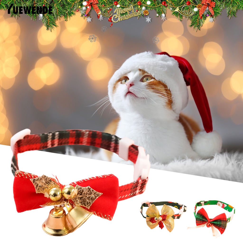 Vòng Cổ Giáng Sinh Chống Cắn Không Dính Có Thể Điều Chỉnh Gắn Chuông Và Nơ Cho Thú Cưng YR.T