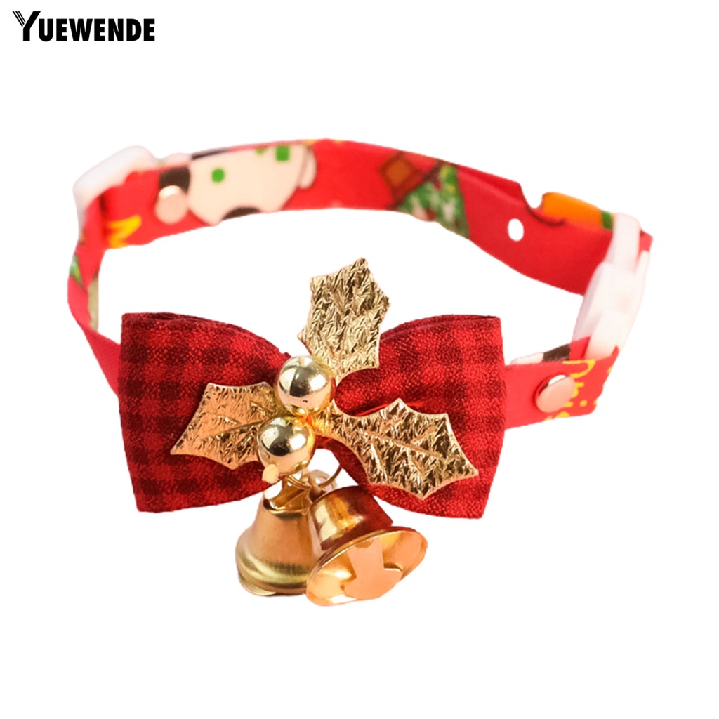 Vòng Cổ Giáng Sinh Chống Cắn Không Dính Có Thể Điều Chỉnh Gắn Chuông Và Nơ Cho Thú Cưng YR.T